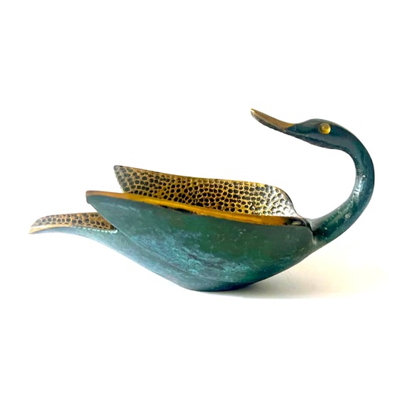 MCM Pal-Bell Verdigirs Hammered Brass Swan Catchall or Ashtray VintageDecor